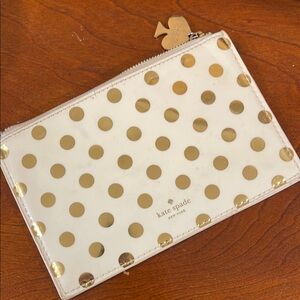 Kate Spade White Gold Polka Dot Pouch